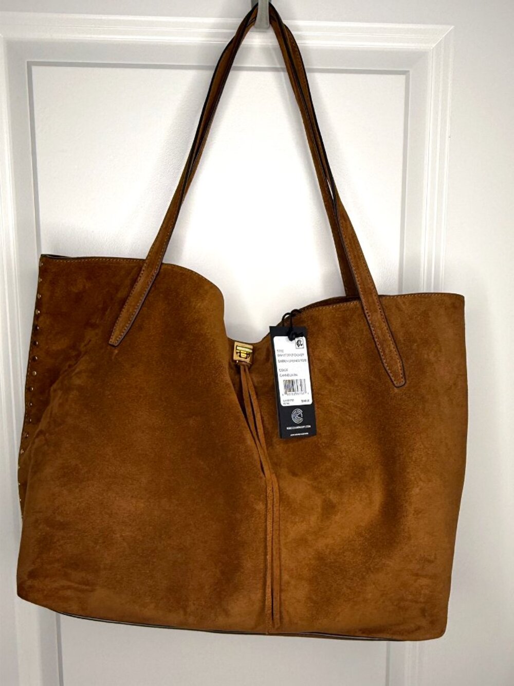 NWT Rebecca Minkoff Darren Studded Suede Tote Bag Tan Whiskey Leather Carryall